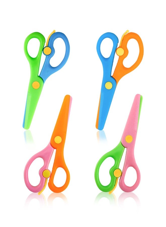 GAUENEEN 4 Pcs Plastic Safety Scissors, Dual-Colour Preschool Training Scissors, Children Safety Learning Scissor Spring Scissor for Toddler Arts and Paper Craft Supplies - Image 1